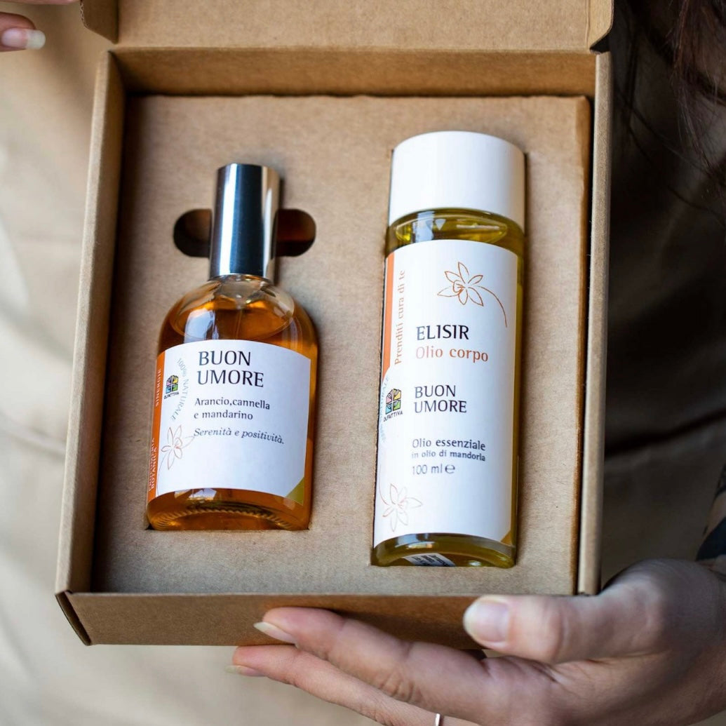 Olfattiva Cofanetto Buonumore Profumo e olio corpo a base di puri oli essenziali - Arancio, Cannella e Mandarino
