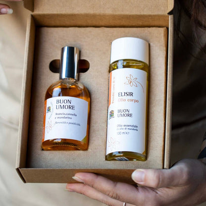Olfattiva Cofanetto Buonumore Profumo e olio corpo a base di puri oli essenziali - Arancio, Cannella e Mandarino