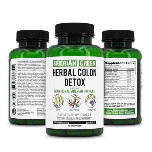 Siberian Green HERBAL COLON DETOX compresse - 14 Erbe siberiane per disintossicazione Colon irritabile