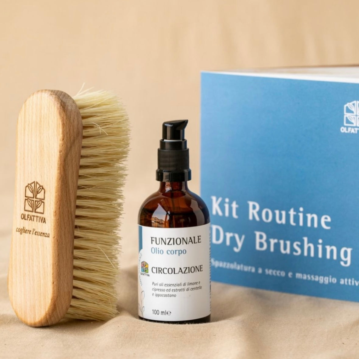 Olfattiva Kit routine Dry Brushing Circolazione - Migliora l'aspetto della pelle e riduce gli inestetismi