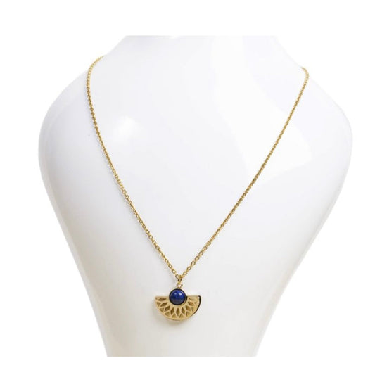 Collana in acciaio inox con pendente design azteco in pietra - Lapislazzuli