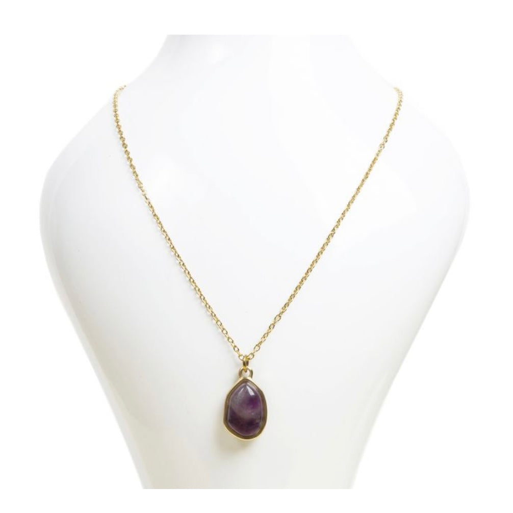 Collana in acciaio inox con pendente geometrico in pietra - Ametista