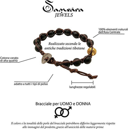 Samsara Bracciale in Legno di Dragon's Blood - Shamballa Tibetano Buddista - Filo in Cotone Cerato, Vari colori
