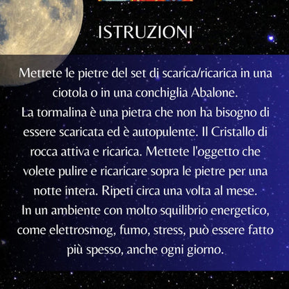 Samsara Kit Pietre di Purificazione per Caricare e Scaricare Minerali Qualità A - Cristallo di Rocca e Tormalina nera carico/scarico