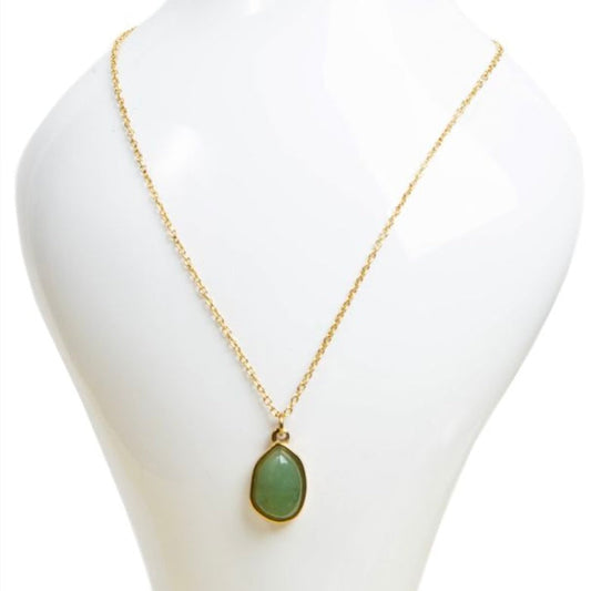 Collana in acciaio inox con pendente geometrico in pietra - Avventurina verde