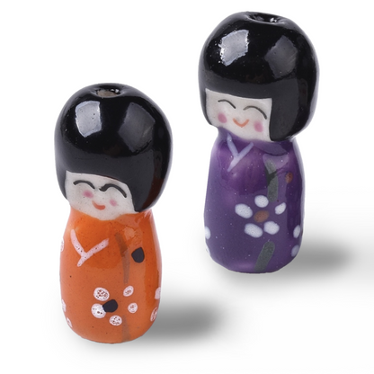 Bambolina giapponese Kokeshi Portafortuna forata in porcellana - Diverse colorazioni