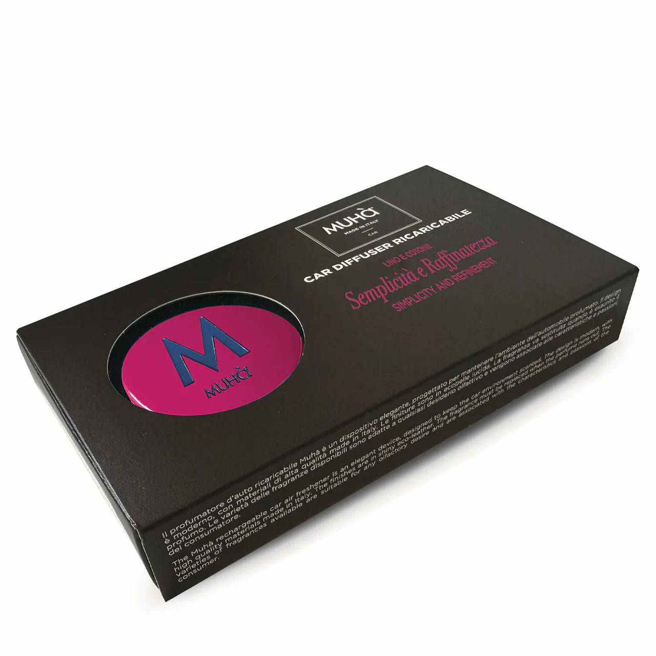 MUHÀ Car Diffuser ricaricabile Lino e Cotone - Profumatore d'auto Semplicità e raffinatezza