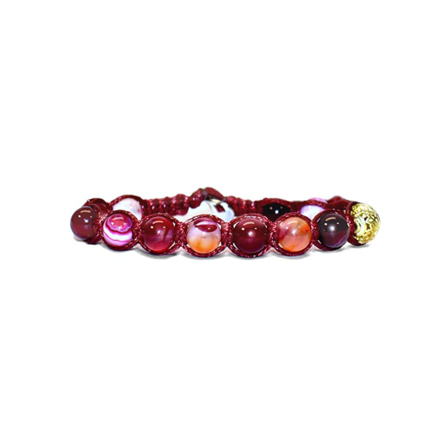 Samsara Gift Special Edition Bracciale Tibetano Buddista - Shamballa con Pietre in Agata Rossa Striata - Filo in Cotone Cerato Rosso - SamsaraFragrances
