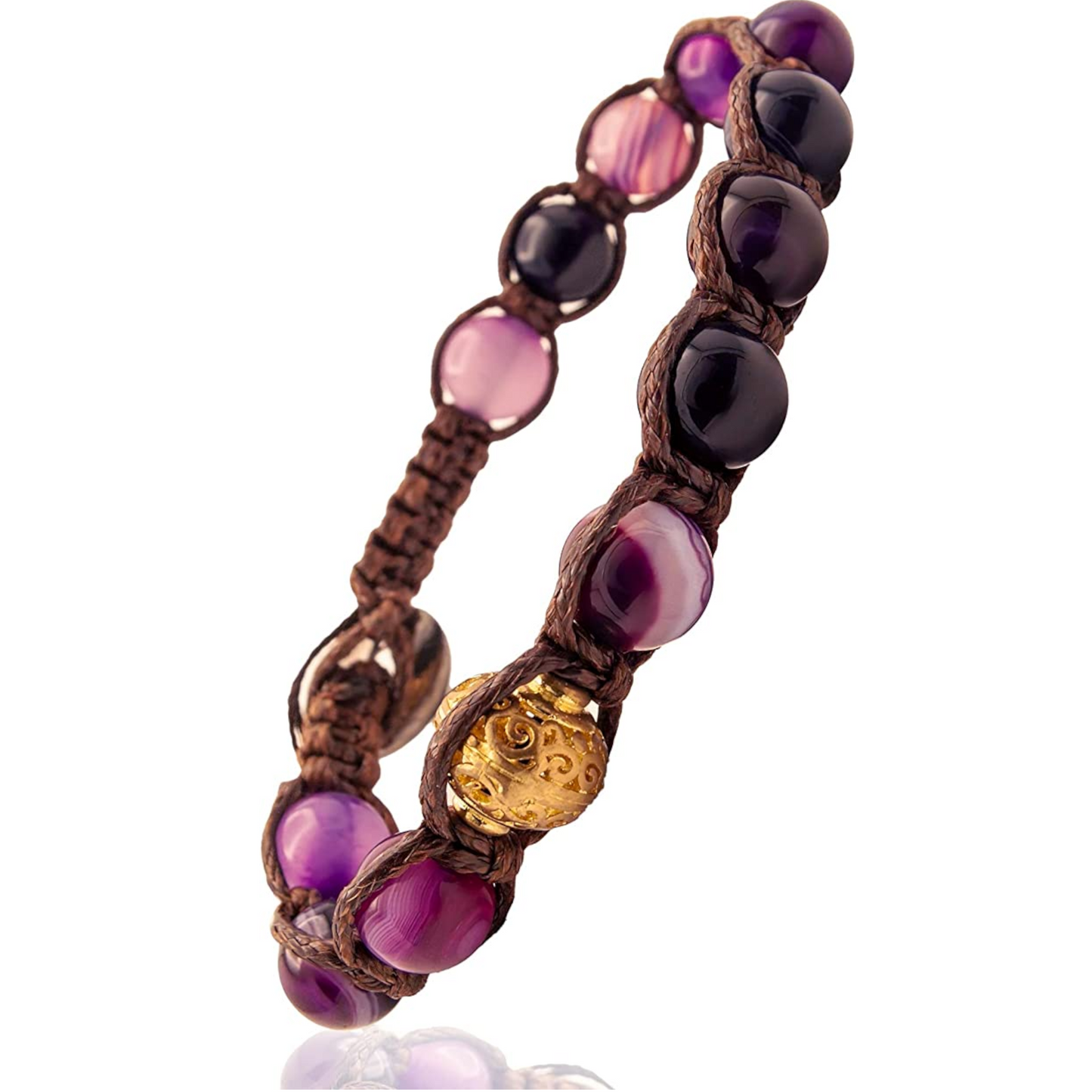 Samsara Bracciale con Agata Viola Striata - Shamballa Tibetano Buddista - Filo in Cotone Cerato, Vari colori