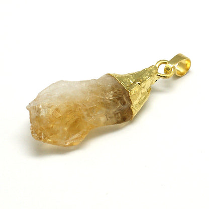 Ciondolo in Citrino grezzo Naturale con Foglia oro - Ottimismo, Energia e Coraggio