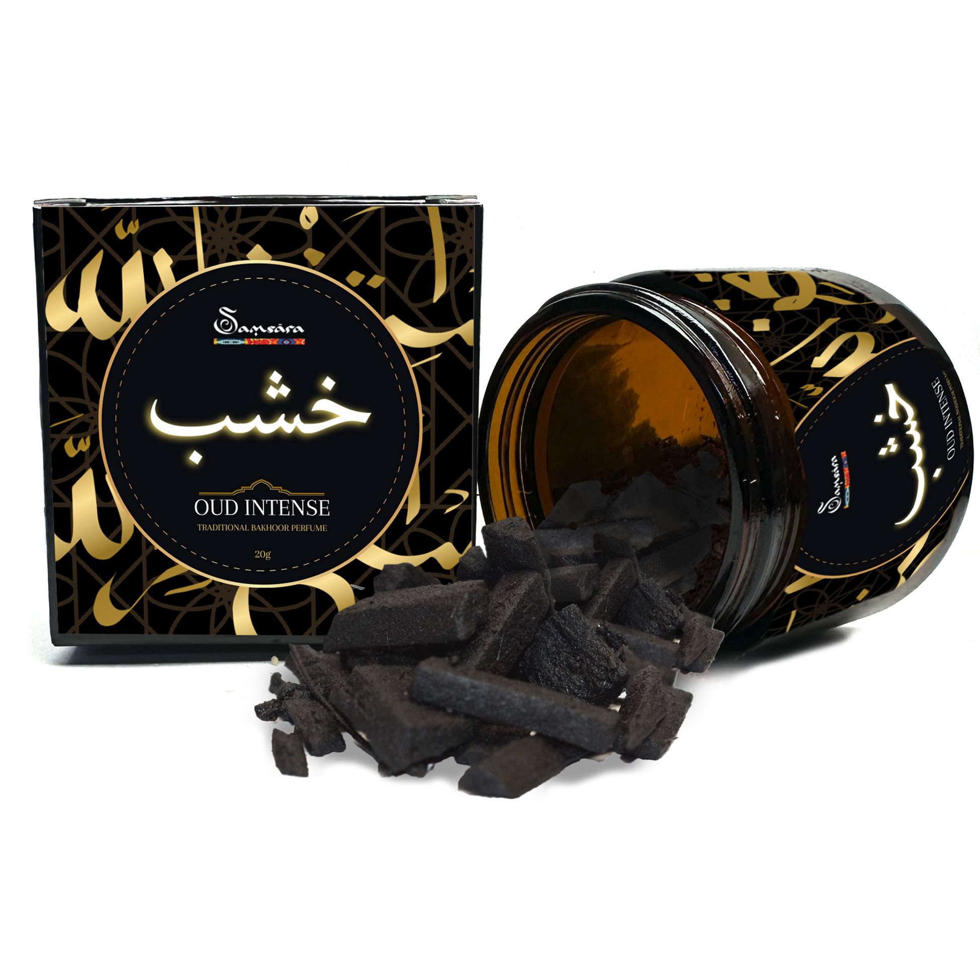 Samsara Profumo Arabo solido Bakhoor con legno di Oud ultra Persistente | Profumo per Corpo, Capelli ed Indumenti - EMIRATES OUD | 20g - Made in Dubai - SamsaraFragrances