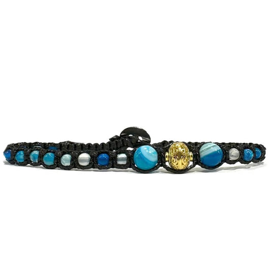 Samsara Cavigliera tibetana Shamballa con pietre - AGATA BLU STRIATA - SamsaraFragrances