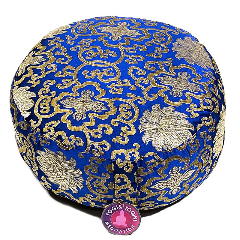 Yogi & Yogini Cuscino meditazione blu con fiori di loto oro