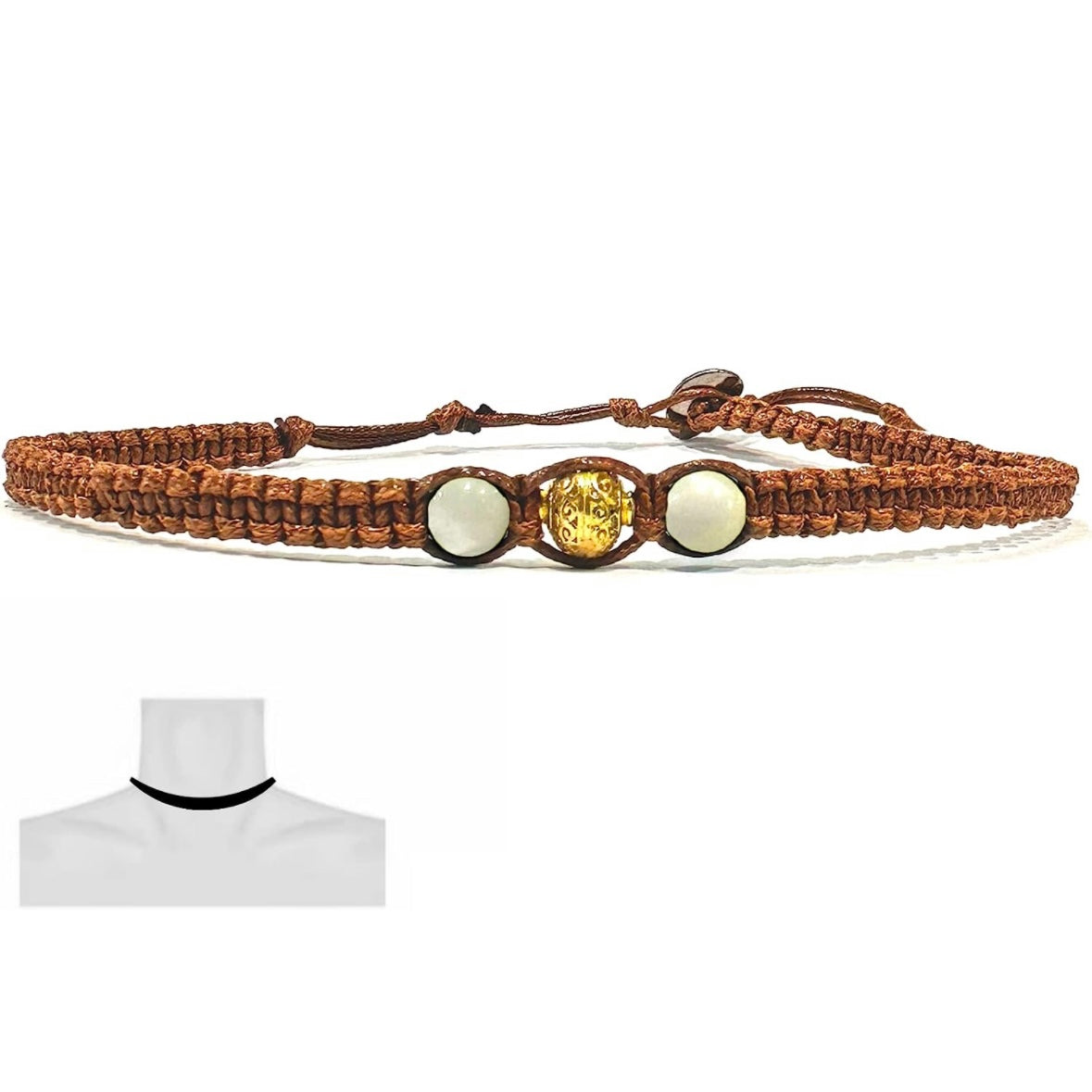 Samsara Collana Girocollo tibetano in Pietre ed Ottone 100% artigianale - MADREPERLA - SamsaraFragrances