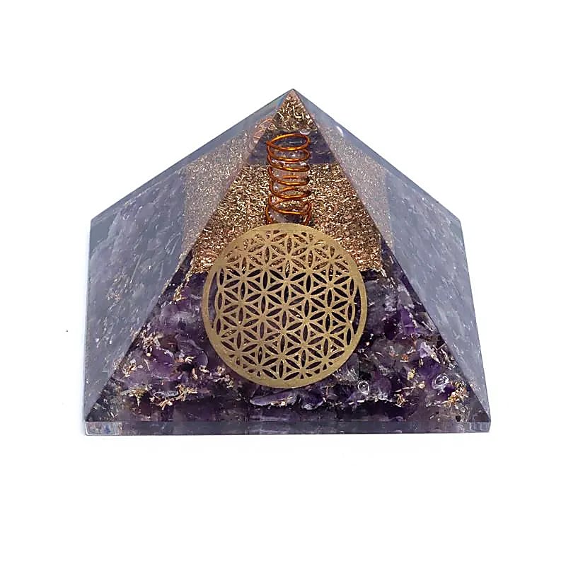 Piramide Fiore della Vita in Orgonite con Ametista - Cristalloterapia