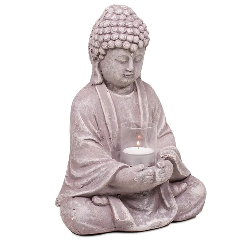 Statua di Buddha in vetro cemento portalumino - bicchiere di vetro incluso - 20cm