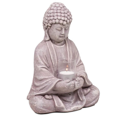 Statua di Buddha in vetro cemento portalumino - bicchiere di vetro incluso - 20cm