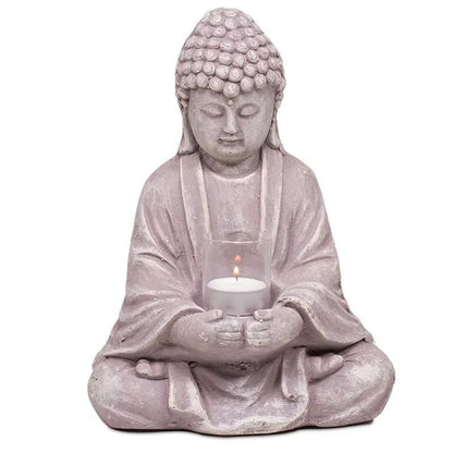 Statua di Buddha in vetro cemento portalumino - bicchiere di vetro incluso - 20cm