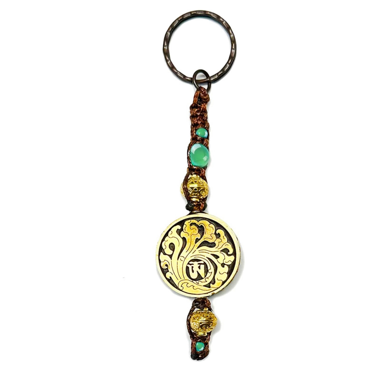 Samsara Portachiavi Tibetano artigianale in Agata Verde e ottone - Energia positiva e protezione - SamsaraFragrances