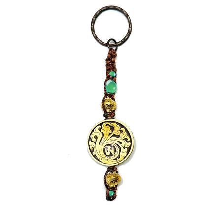 Samsara Portachiavi Tibetano artigianale in Agata Verde e ottone - Energia positiva e protezione - SamsaraFragrances