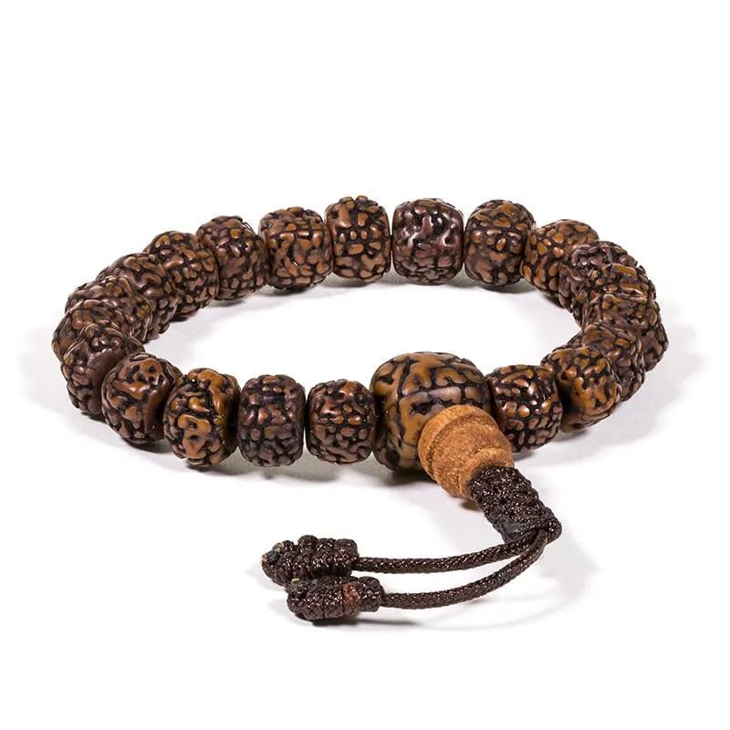 Mala bracciale in Rudraksha regolabile - 21 grani lucidati