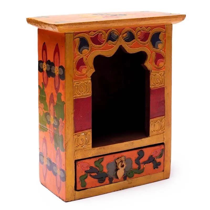 Altare in legno con cassetto - Dipinto a mano in Nepal - clorophilla-shop
