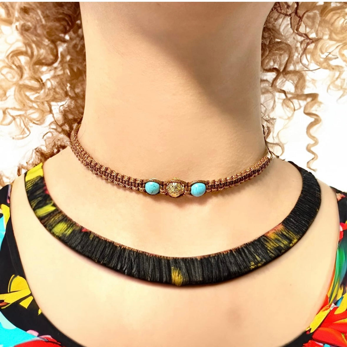 Samsara Collana Girocollo tibetano in Pietre ed Ottone 100% artigianale - ONICE NERO - SamsaraFragrances