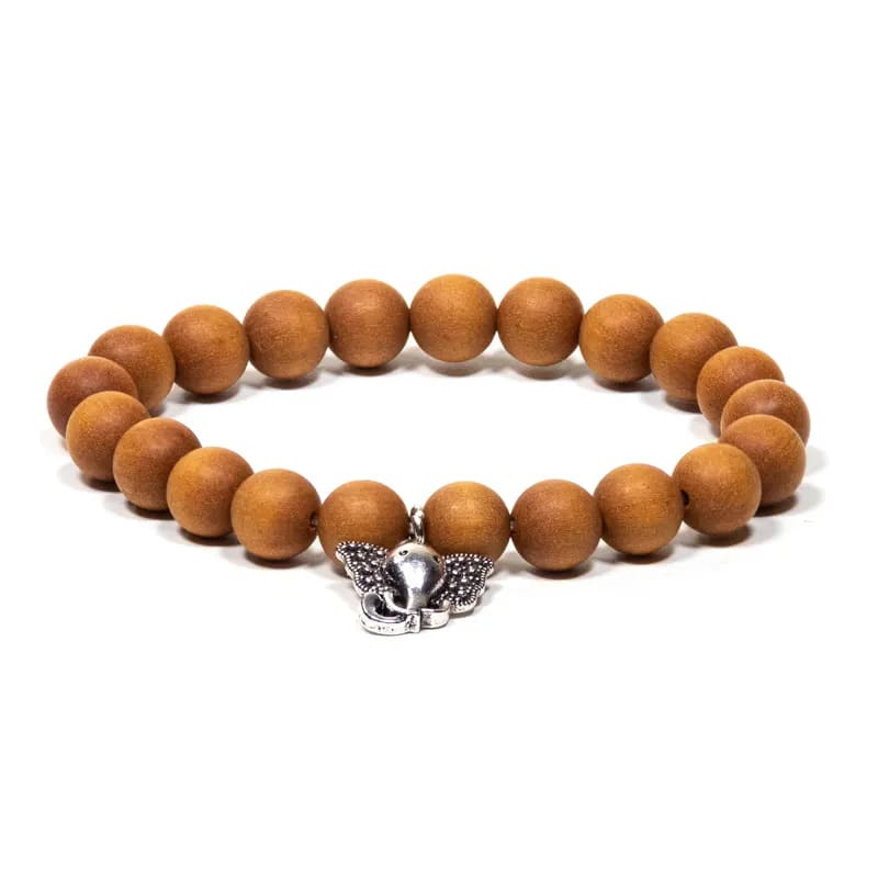 Mala bracciale in legno di Sandalo con Ganesh - 21 grani elastico