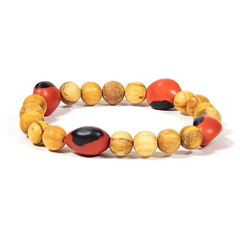 Bracciale in Palo Santo con 4 grani Huayruro - elastico - clorophilla-shop