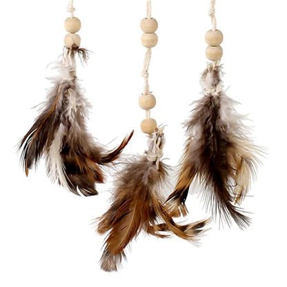 Acchiappasogni in Canapa Naturale con grani in legno e piume - clorophilla-shop