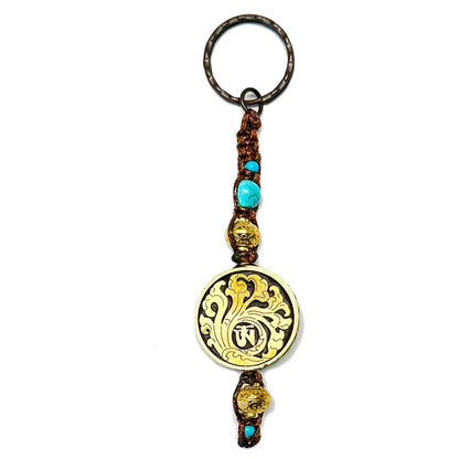 Samsara Portachiavi Tibetano artigianale in Turchese celeste e ottone - Energia positiva e protezione - SamsaraFragrances