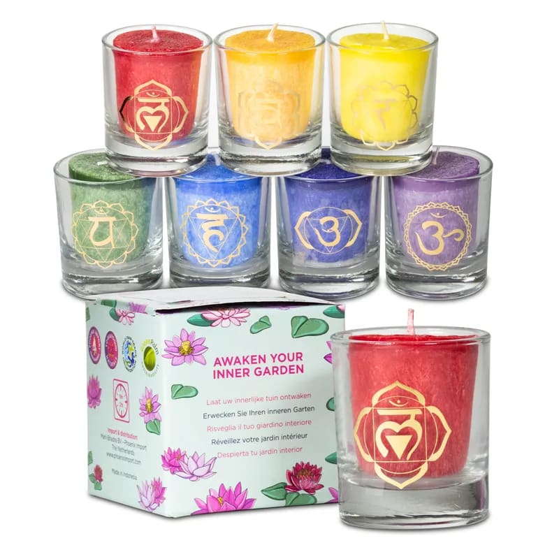 Candele Votive 7 Chakra Profumate in Vetro - Confezione Regalo - Diverse Varianti - clorophilla-shop