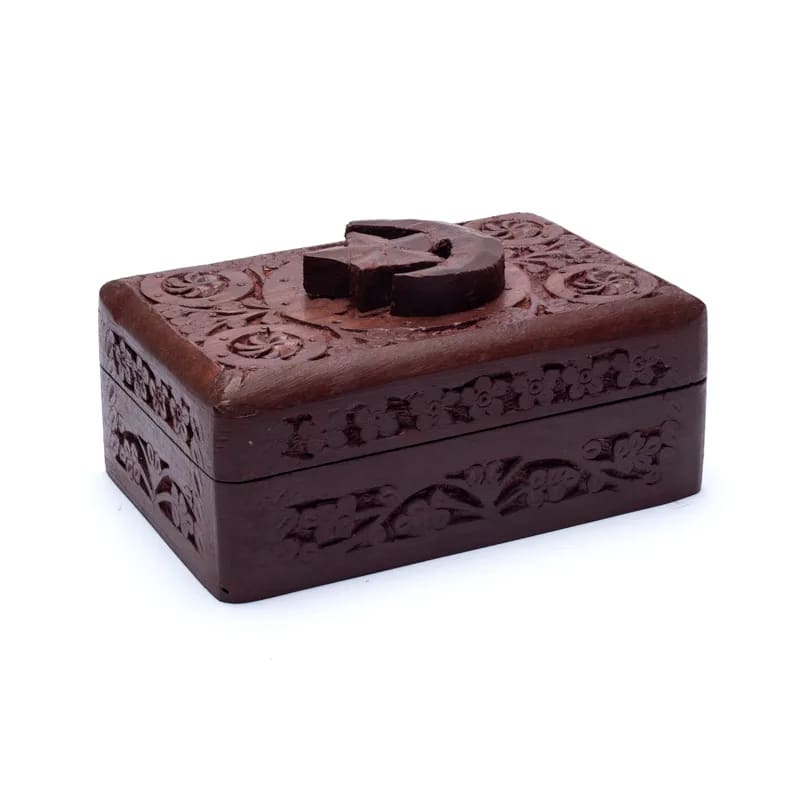 Scatola per Tarocchi in legno Stella e Luna - Intagliata a mano