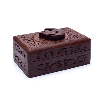 Scatola per Tarocchi in legno Stella e Luna - Intagliata a mano