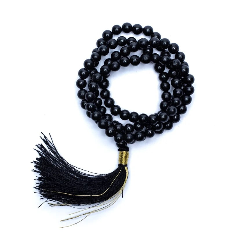 Mala Tibetana Shungite Qualità AA con Nappa - Collana Rosario 108 grani