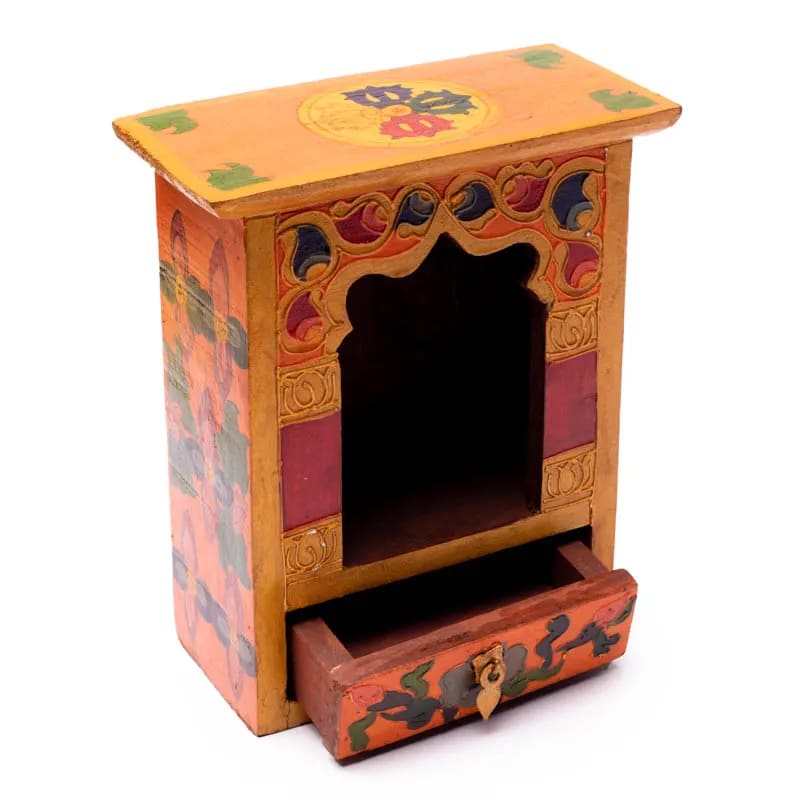 Altare in legno con cassetto - Dipinto a mano in Nepal - clorophilla-shop