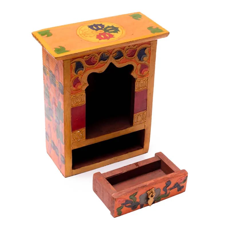 Altare in legno con cassetto - Dipinto a mano in Nepal - clorophilla-shop