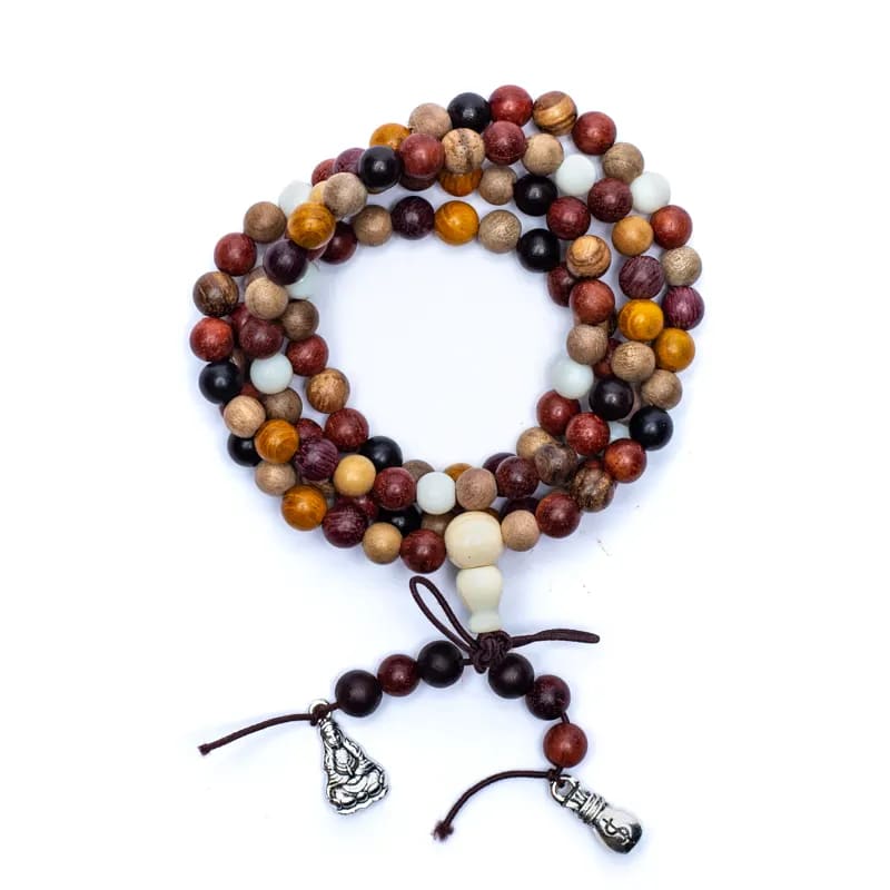 Mala Tibetana in 4 Legni con filo elastico - Collana Rosario 108 grani