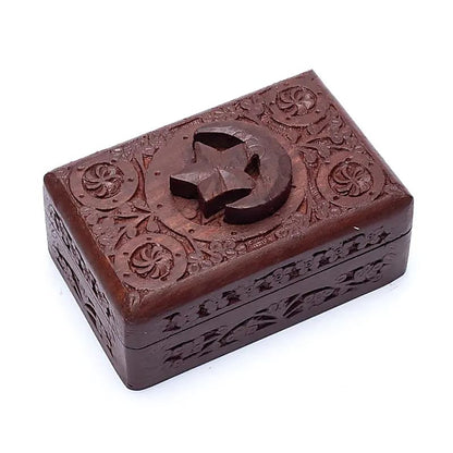 Scatola per Tarocchi in legno Stella e Luna - Intagliata a mano