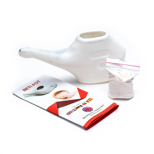 Neti pot in plastica con 25 g sale himalayano