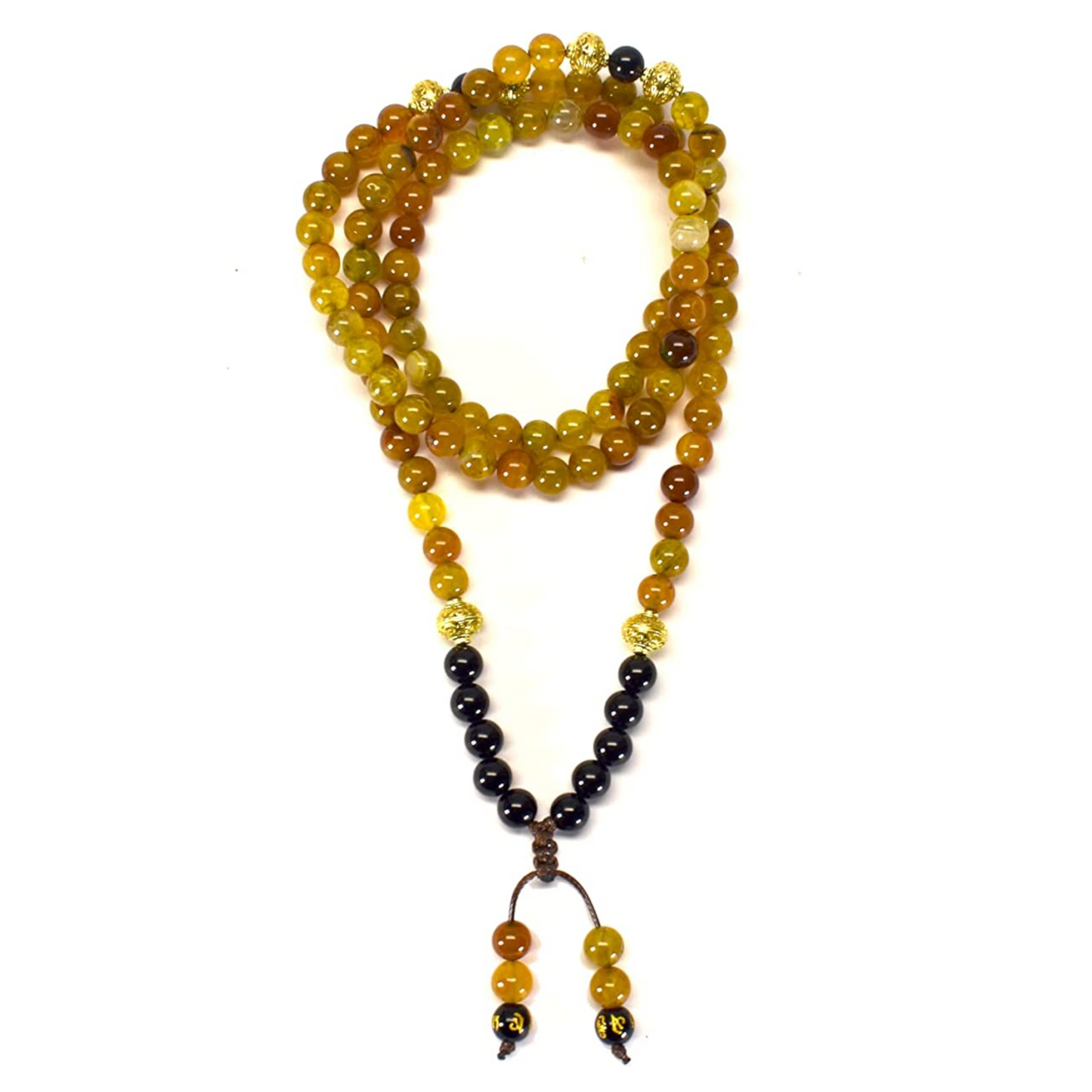 Samsara Collana Tibetana con Pietra del Drago e Onice Nero - Mala Tibetano con 108 Grani - SamsaraFragrances