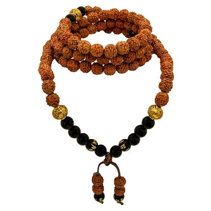 Samsara Collana Tibetana con Rudraksha e Onice Nero - Mala Tibetano con 108 Grani - SamsaraFragrances