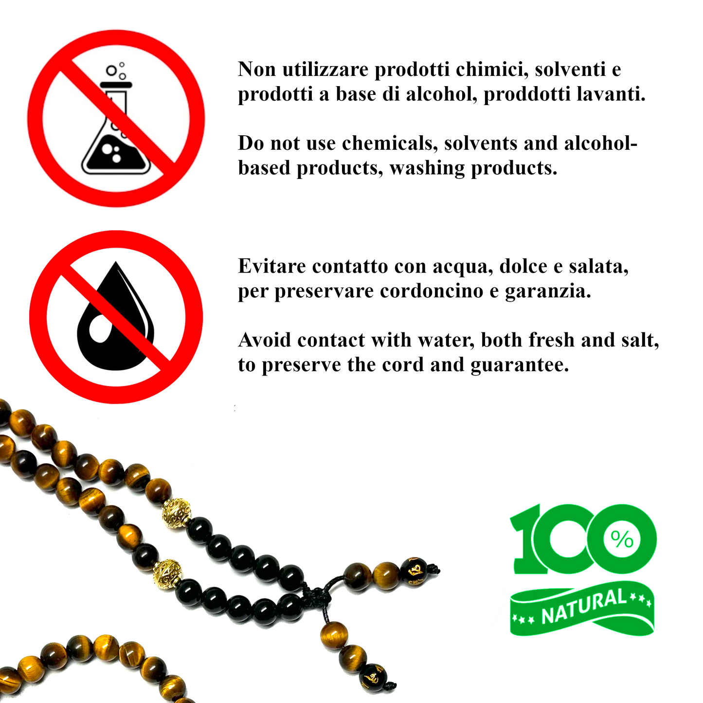 Samsara Collana Tibetana con Occhio di Tigre e Onice Nero - Mala Tibetano con 108 Grani - SamsaraFragrances